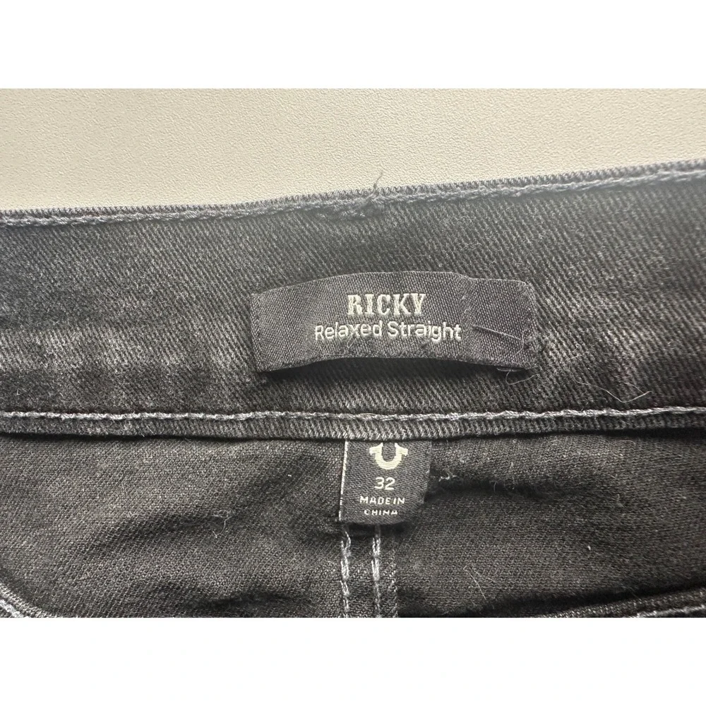 True Religion Ricky Relaxed Straight Leg Black Jeans Mens 32x26 Stretch Denim